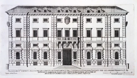 View of the facade of Palazzo Salviati in Rome, commissioned by Cardinal Giovanni Salviati to house Henry, King of France, and designed by Nanni di Baccio Bigio in 1557